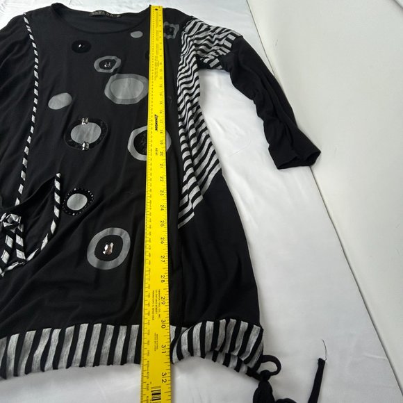 Lavena Tunic Top Women M/L Black Embellished Pullover Blouse Long Sleeve - Picture 13 of 16